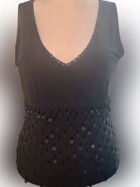Anne Klein Fringe Sequin Evening Top, Silk, Large Petite